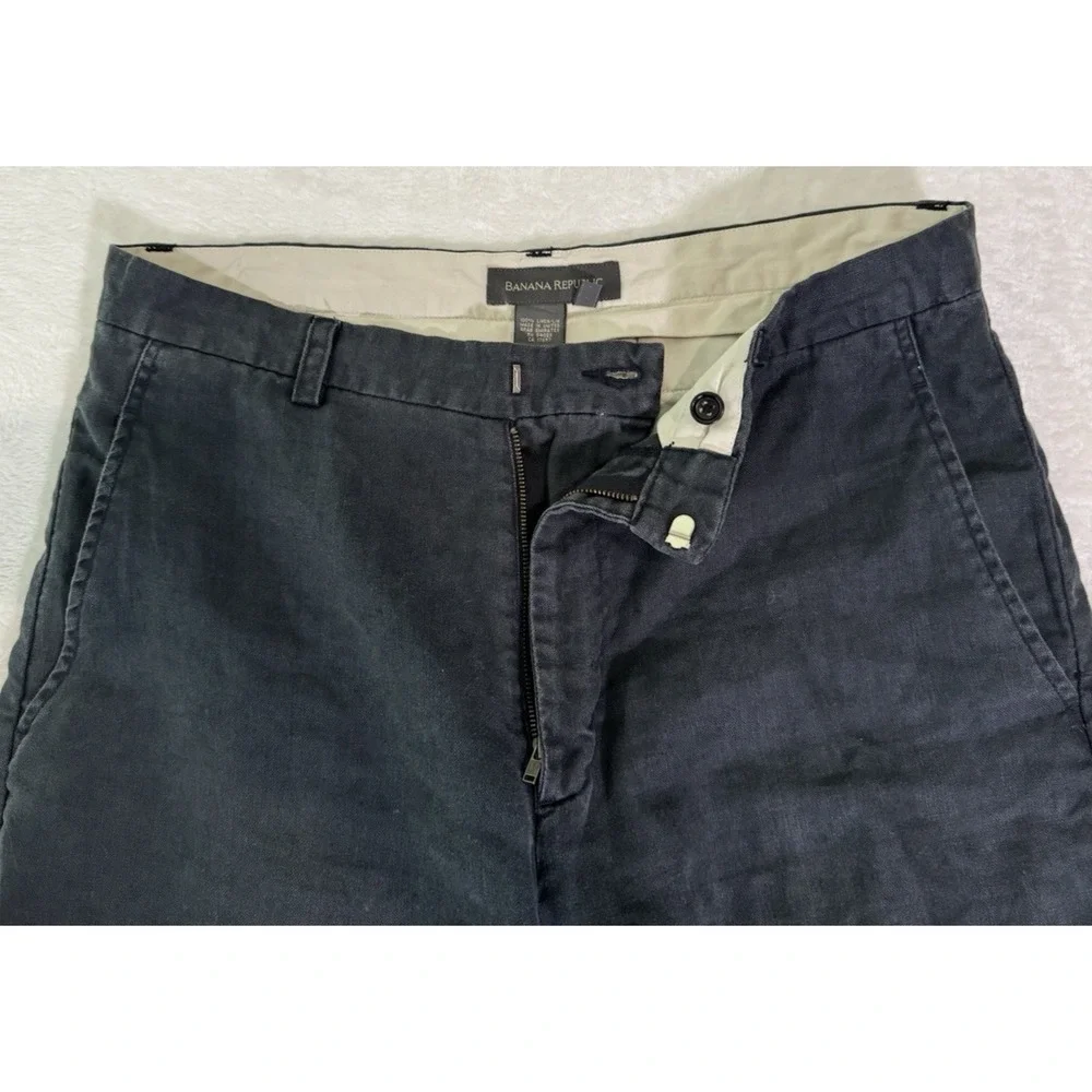 Banana Republic Chino Pants Mens Casual 32x31 Navy Blue 100% Linen Flat-Front